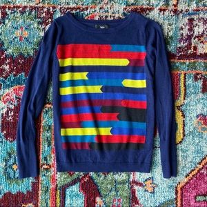 Navy Slim Sweater with Bold Colors